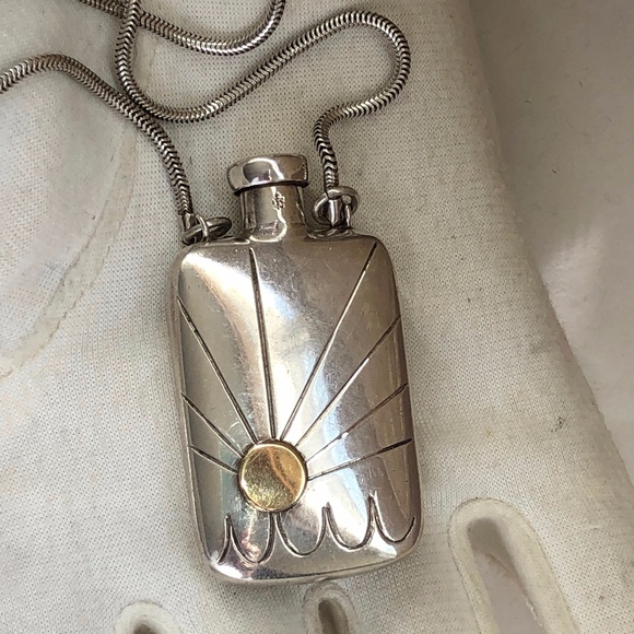 Vintage Jewelry - VTG All Sterling Gold Perfume Decanter Necklace